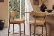 Set of 2 Bar Stools with Backrest Solid Wood Legs in PU Leather Caramel Brown