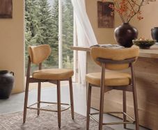 Set of 2 Bar Stools with Backrest Solid Wood Legs in PU Leather Caramel Brown