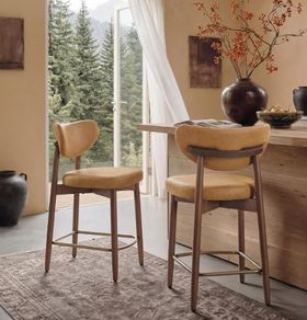Set of 2 Bar Stools with Backrest Solid Wood Legs in PU Leather Caramel Brown