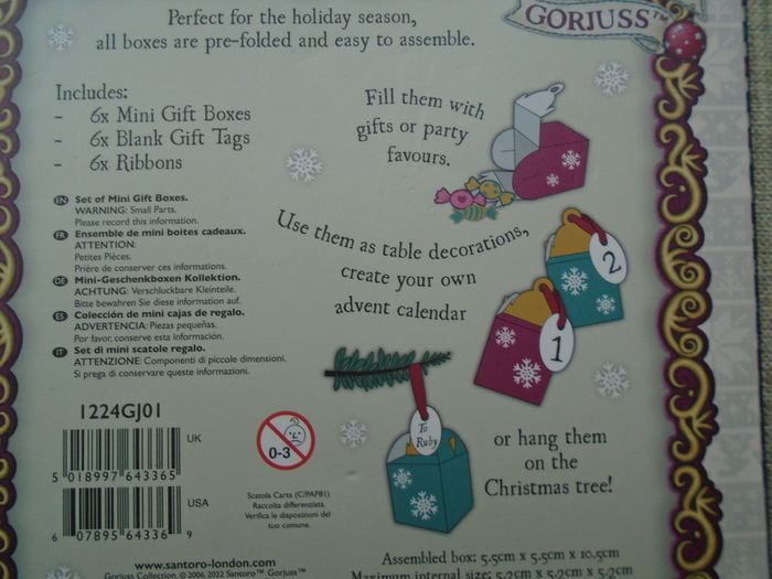 Santoro Gorjusss set of 6 mini boxes, Gift boxes, Christmas mini gift boxes