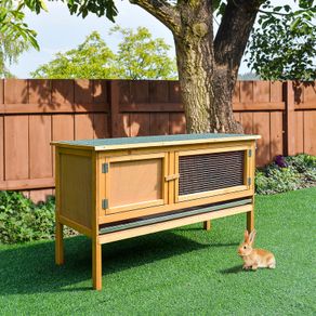 Rabbit Hutch Outdoor Guinea Pig Hutch with Run, Small Animal Off-ground Duck House Hideaway Backyard with Openable Roof, 125.5 x 100 x 49cm, Orange