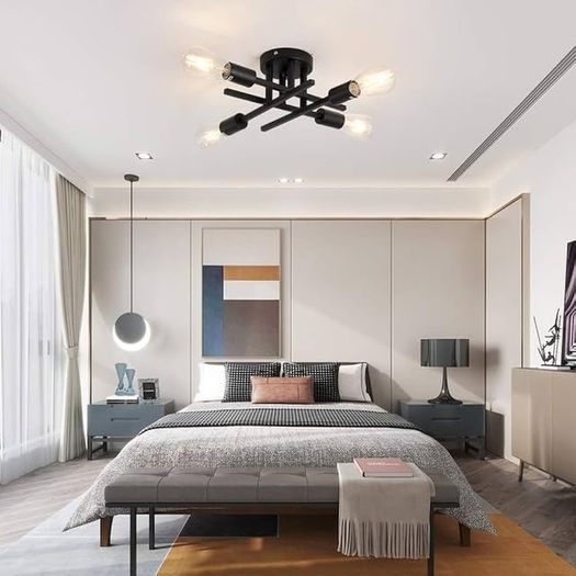 NEW SALE | Vintage Sputnik Ceiling Light, bringing luxury and comfort to your space in an instant under the warm light of E27 Edison bulb Modern Black 4-Light Chandelier, Recommend to use Edison Light Bulbs ( pls Search Bulb ASIN: B08G4YN3TJ) E27 lamphold