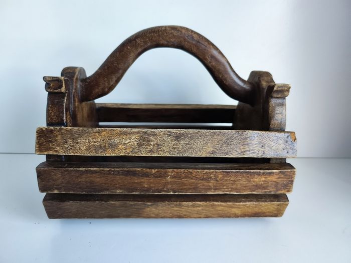 Vintage wooden box magazine holder Elephants relievo sculpture animals