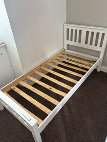 White Solid Single Wooden Bed Frame - Can Deliver