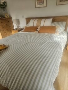 Beautiful oak herringbone kind size bed frame and mattress