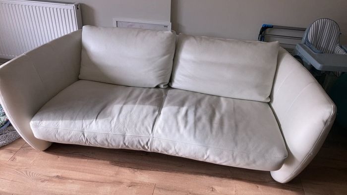 Natuzzi Cream Leather 3-Seater Sofa