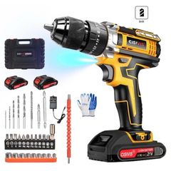 NEW 21V Cordless Drill Combi Screwdriver Set with 2 Batteries