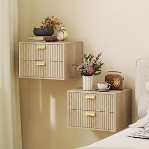 Floating Nightstands Set Wall Mounted Oak