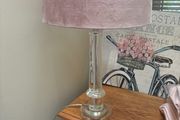 Cut Glass Pillar Lamp with Dusty / Dusky Faux Suede Drom Shade