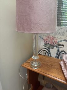 Cut Glass Pillar Lamp with Dusty / Dusky Faux Suede Drom Shade