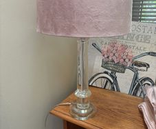 Cut Glass Pillar Lamp with Dusty / Dusky Faux Suede Drom Shade
