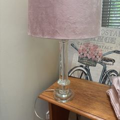 Cut Glass Pillar Lamp with Dusty / Dusky Faux Suede Drom Shade