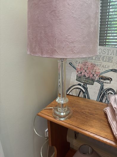 Cut Glass Pillar Lamp with Dusty / Dusky Faux Suede Drom Shade