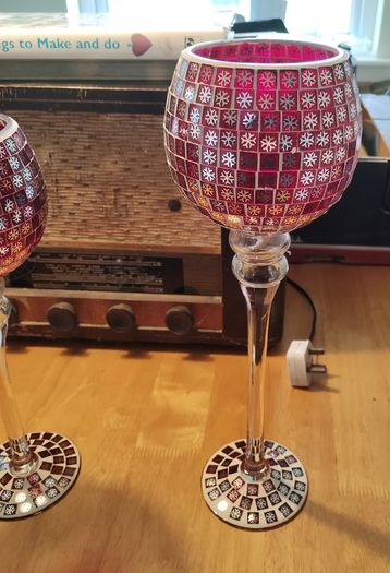 Red Mosaic Candle Holder Set (26282)