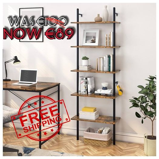 NEW SALE | Ladder Shelf 5-Tier Bookcase Rack 180CM Storage Unit with Metal Frame Floating Wall Shelf for Living Room