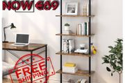 NEW SALE | Ladder Shelf 5-Tier Bookcase Rack 180CM Storage Unit with Metal Frame Floating Wall Shelf for Living Room