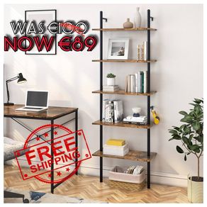 NEW SALE | Ladder Shelf 5-Tier Bookcase Rack 180CM Storage Unit with Metal Frame Floating Wall Shelf for Living Room