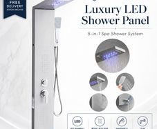 5-in-1 Stainless Steel Shower Panel with LED Rainfall and Waterfall Functions