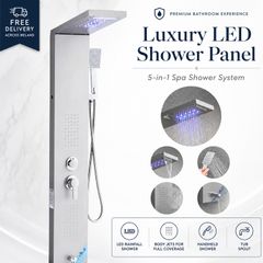 5-in-1 Stainless Steel Shower Panel with LED Rainfall and Waterfall Functions