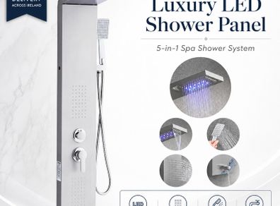 5-in-1 Stainless Steel Shower Panel with LED Rainfall and Waterfall Functions