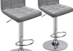 Bar Stools (2/Set) Adjustable Bar Chairs Breakfast Dining Stools for Kitchen Island Counter PU Leather Double Stitching Square Back with decoration MULTIPLE COLOURS AVAILABLE (FREE POSTAGE)