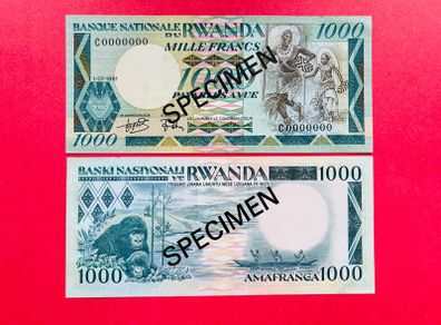 Rwanda  1,000   Francs.  1981. SPECIMEN  Scarce  & RARE ( Uncirculated )