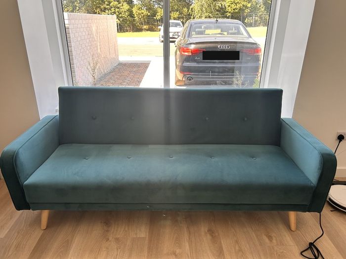 Light Teal Velvet 3 Seater Sofa Bed