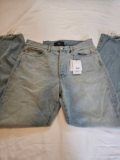 3X1 NYC Blue Mid Rise Straight Relaxed Jeans