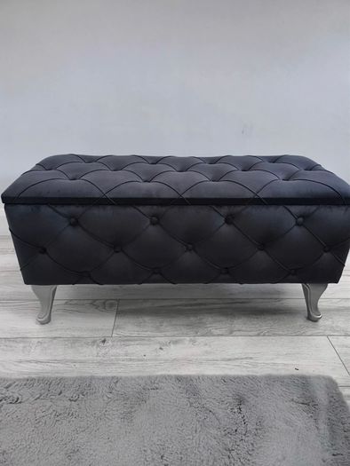 Luxury Charcoal Grey Velvet Storage Ottoman / Blanket Box