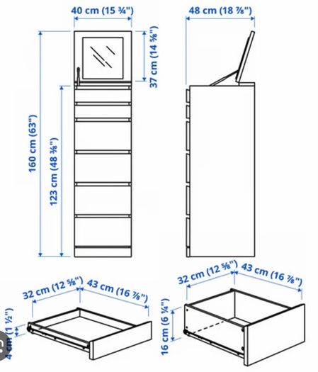IKEA Malm Tall 6 Draw Dresser ( White Stained Oak Effect Colour ).