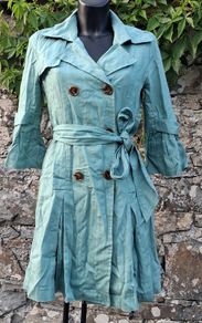 Atmosphere -Teal Double-Breasted Trench Coat