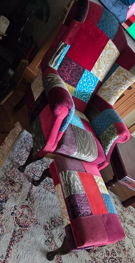 2 wingback armchairs, headboard & footstool