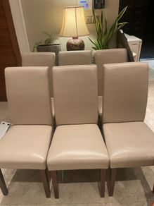 6 x Very Sturdy Cream Leather Kitchen Dining Chairs - Can Deliver
