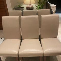 6 x Very Sturdy Cream Leather Kitchen Dining Chairs - Can Deliver