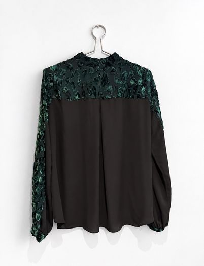Pre Owned Coast Green Velvet Burnout Blouse with Sheer Sleeves