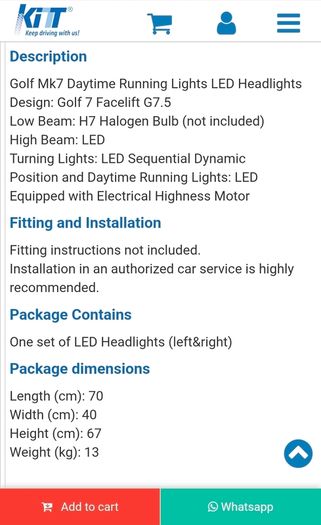 Headlight VW Golf 7.5 2017 up