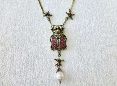 Beetle Skull Star Pearl Gold Necklace