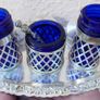 Vintage Silver Plate Salt and Pepper Shakers, Cobalt Blue Glass Liners Image 5