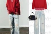 Zara Red Oversized V Neck Jumper  Size Large