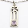 Signed British Mackintosh Style Sterling Silver & Amethyst Necklace, London 1999 Image 3