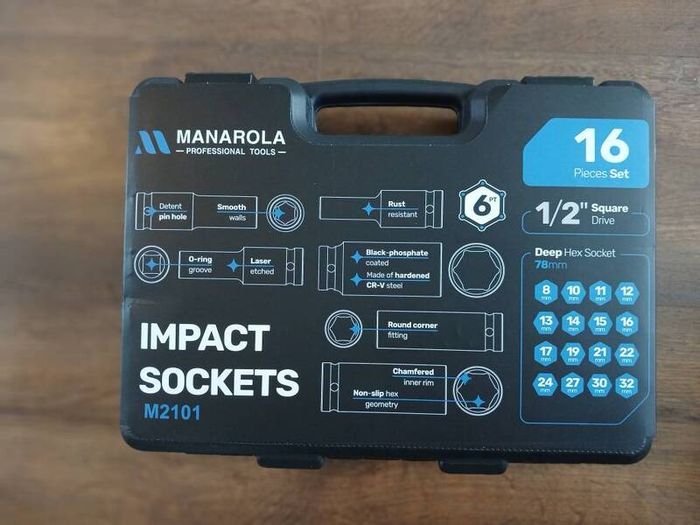 New 16pcs Colour Coded 1/2" square drive deep impact hex sockets