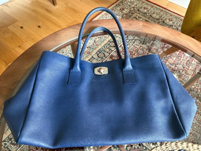 Furla Navy Blue Saffiano Leather Tote Bag