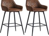 2 x Bar Stool with Faux Suede Cover, Sponge Padded Bar Chairs with Footrest Armrest High Stool with Metal Legs for Home Kitchen Counter and Bar