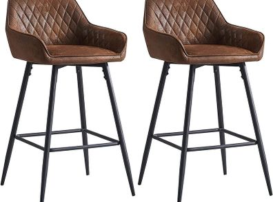 2 x Bar Stool with Faux Suede Cover, Sponge Padded Bar Chairs with Footrest Armrest High Stool with Metal Legs for Home Kitchen Counter and Bar