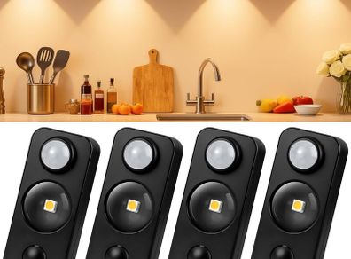 LED Motion Sensor Lights Indoor, Rechargeable Cupboard Lights with 3 Modes, Stick-On Dimmable Wireless USB Wardrobe Light for Drawer, Shelf, Stairs, Hallway, Under Cabinets, Warm White(4 Pack) [Energy Class A+]