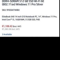 HP EliteBook 640 G10 Intel Core i5 i5-1335U Laptop 35.6 cm (14") Full HD 16 /32GB DDR4-SDRAM 512 GB SSD Wi-Fi 6E (802.11ax) Windows 11 Pro Silver