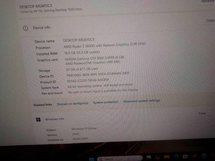 HP victus 15L Ryzen 5600G 16 DDR4 512gb nvme gtx 1660 super