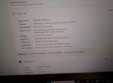 Ryzen 5600G 16 DDR4 512gb nvme gtx 1660 super HP Victus 15L