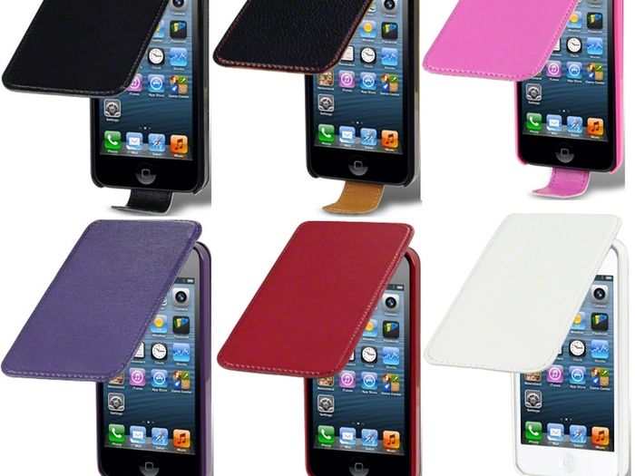 New Iphone 5 Premium Pu Leather Flip Case Cover Black Pink Purple White & Red
