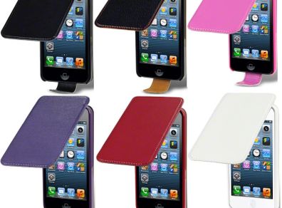 New Iphone 5 Premium Pu Leather Flip Case Cover Black Pink Purple White & Red
